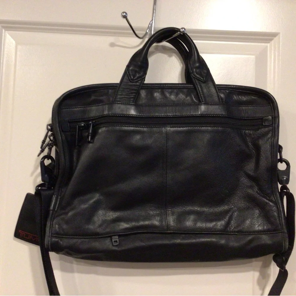 Tumi Black Leather Laptop case/Travel bag